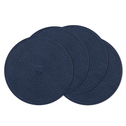 SHACOS Round Braided Placemats Set of 4 Dining Table Placemats 15 inch Circle Place Mats Easy to Clean Table Mats Indoor Outdoor, Blue Gray