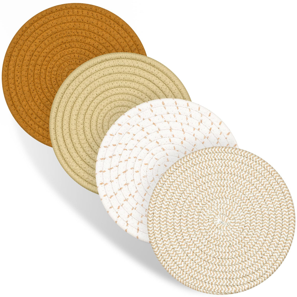 Trivets for Hot Dishes, 4 Pot Holders for Kitchen, Heat Resistant Mats for Countertop, 8 Inch Hot Pads for Hot Pots and Pans, Coaster, Home Essentials, Rustic Farmhouse Decor (Green)