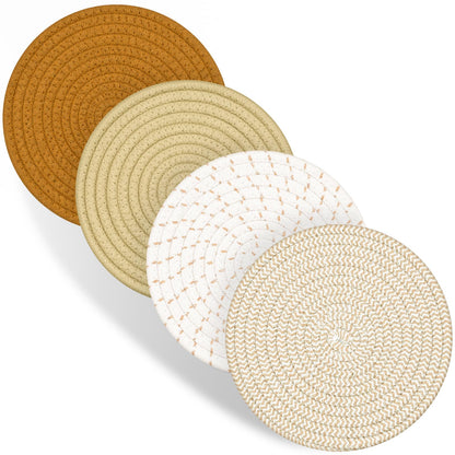 Trivets for Hot Dishes, 4 Pot Holders for Kitchen, Heat Resistant Mats for Countertop, 8 Inch Hot Pads for Hot Pots and Pans, Coaster, Home Essentials, Rustic Farmhouse Decor (Green)