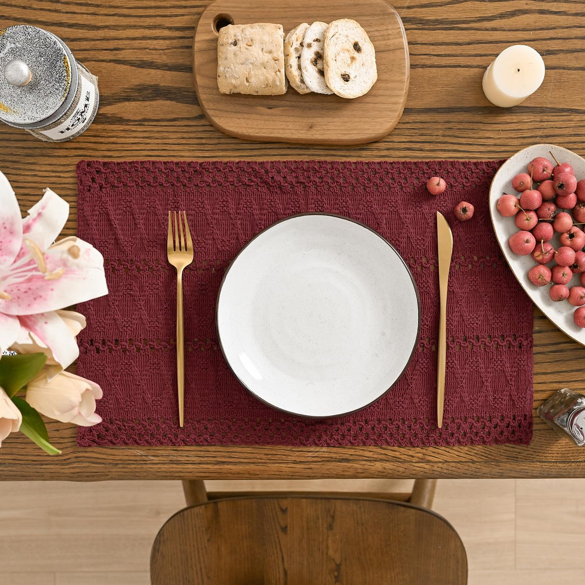 Artoid Mode Red Farmhouse Woven Rustic Hollow Placemats Set of 4-12x18 Inch