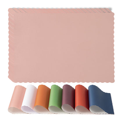 Fit Meal Prep 100 Pack Disposable Paper Placemats, 14 x 10 Inch White with Decorative Wavy Scalloped Edge for Restaurant Catering Dining Table, Baby Kids Birthday Parties