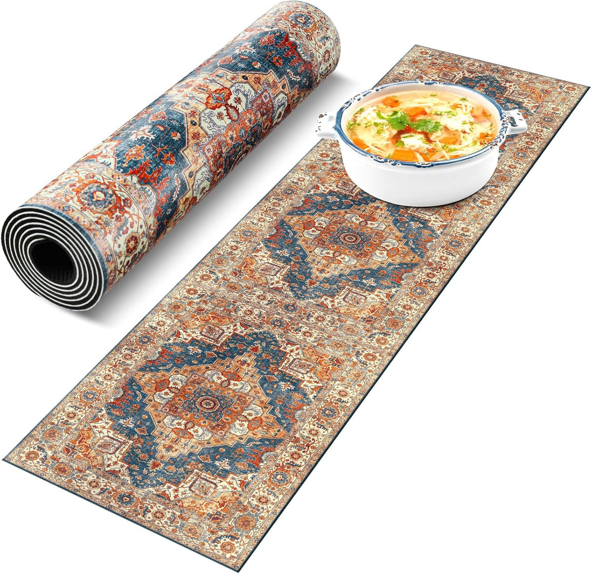 SmoothNovelty Boho Heat Resistant Table Runner 39.4 x 11.8 Inch Faux Leather & Rubber Waterproof Table Protector Pad Heat Proof Trivet 350f for Hot Plates and Pots from Scratch