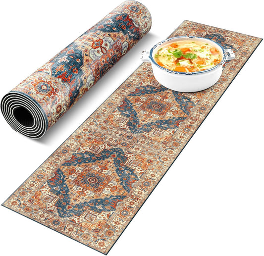 SmoothNovelty Boho Heat Resistant Table Runner 39.4 x 11.8 Inch Faux Leather & Rubber Waterproof Table Protector Pad Heat Proof Trivet 350f for Hot Plates and Pots from Scratch