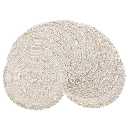 SHACOS Round Braided Placemats Set of 8 Cotton Fabric Round Table Mats Non Slip Washable 15 inch Round Place Mats Home Party Table Decor (Beige, 8)