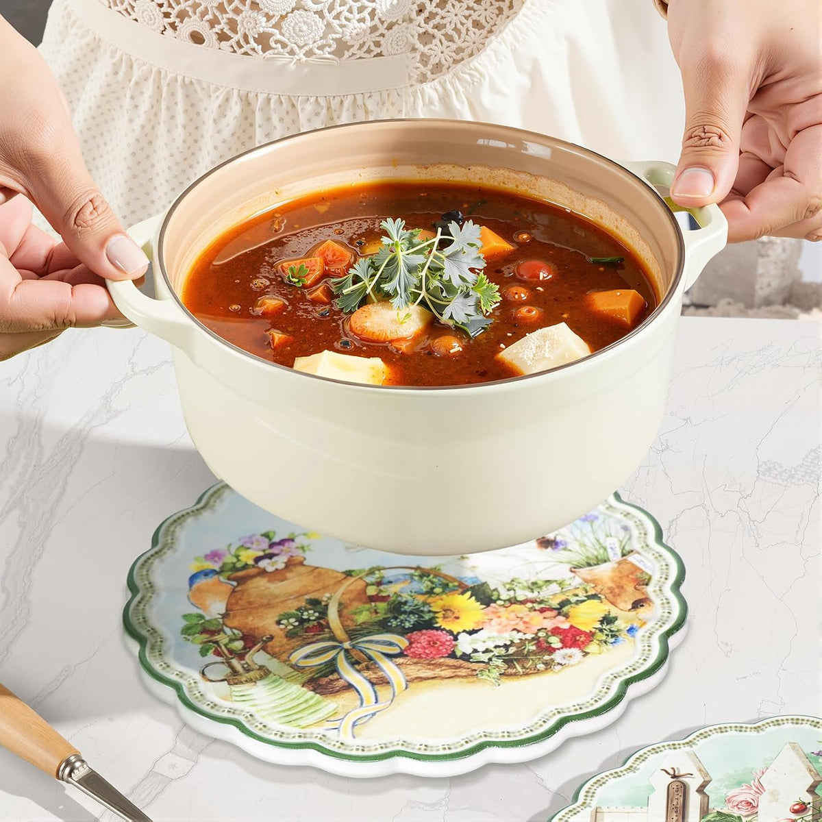 KAMMAK Trivets for Hot Dishes, 7inch Ceramic Hot Plate Mats, 2PC