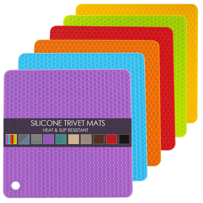 Silicone Trivets for Hot Dishes, 4 PCS Multipurpose Heat Resistant Mat Thick Silicone Hot Pads Pot Holders for Kitchen Counter, Flexible Jar Opener Food Grade Spoon Holder, Silicone Coasters (Almond)