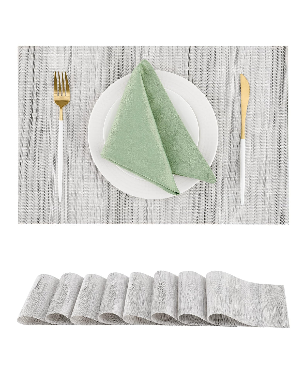 Beige Placemats Set of 8 - Heat-Resistant, Non-Slip Table Mats, Washable Woven Vinyl for Indoor & Outdoor Dining