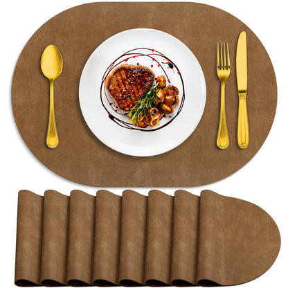 ADRIMER Faux Leather Placemats Set of 6, Heat Resistant 13"x13", Walnut