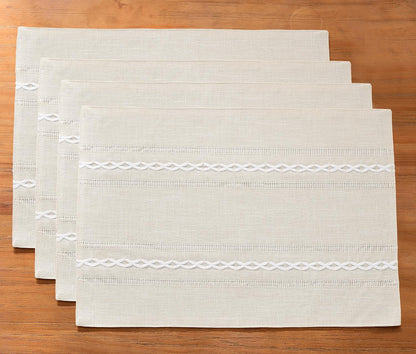 Wracra Cotton Linen Place Mats, Sage Green Embroidered Placemats Set of 6