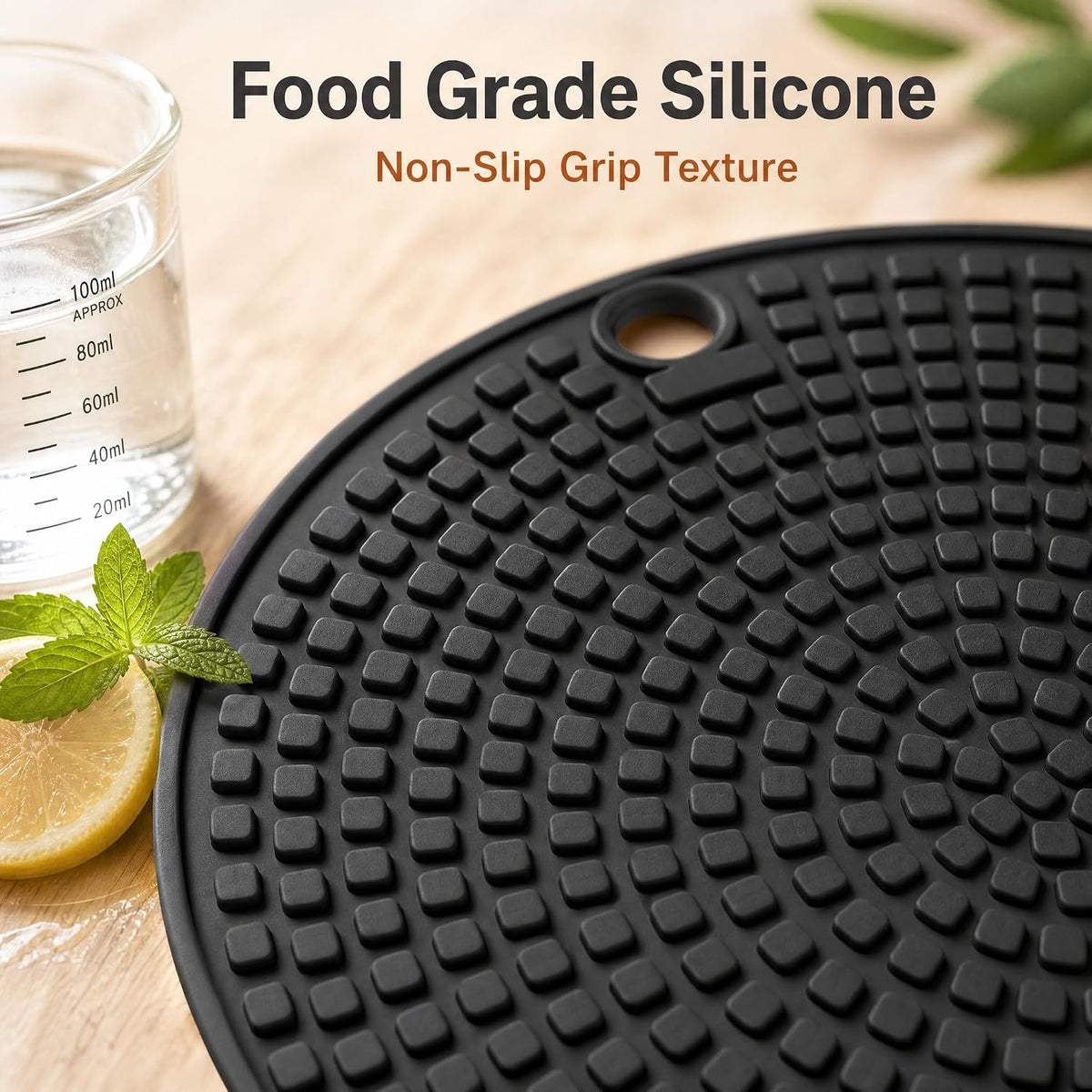 2‑Pack Round Silicone Trivets, 7.1 Inch, Heat‑Resistant (Black)