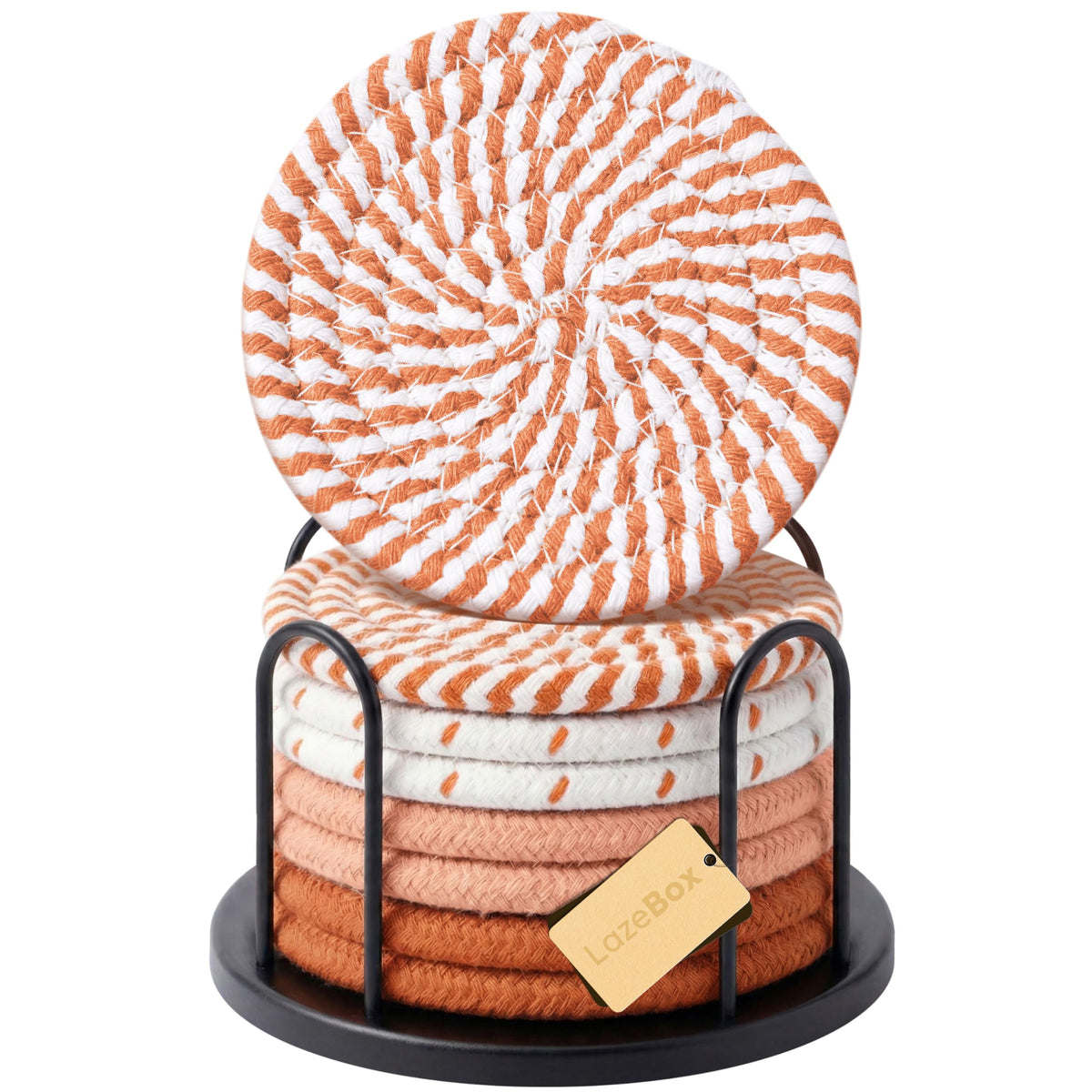 Lazebox Coasters Set of 8 for Drinks, 4 Inch Large Coasters for Coffee Table, Tabletop Protection for Hot & Cold Drinks, Versatile Coasters for Home Decor, Non-Slip & Easy to Clean, Gray