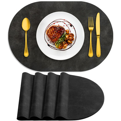 ADRIMER Oval Placemats Set of 4, Wipeable Faux Leather, 4 Colors