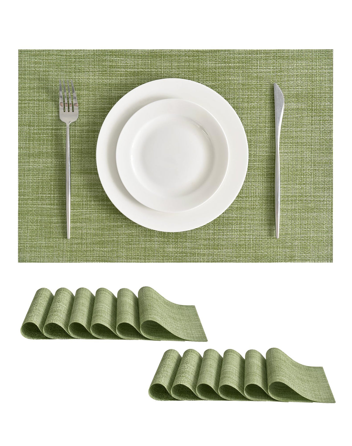 Woven Vinyl Beige Placemats Set of 12, Linen Look & Easy to Clean