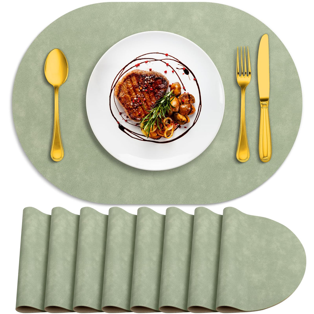 ADRIMER Faux Leather Placemats Set of 6, Heat Resistant 13"x13", Walnut