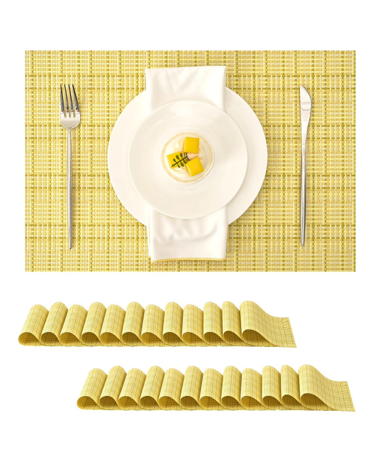 Woven Vinyl Beige Placemats Set of 12, Linen Look & Easy to Clean