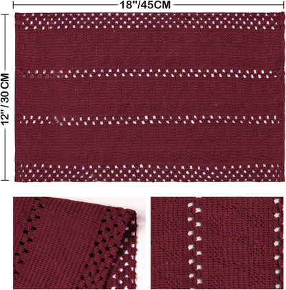 Artoid Mode Red Farmhouse Woven Rustic Hollow Placemats Set of 4-12x18 Inch