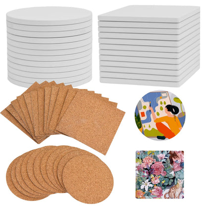 24 Pcs Blank Ceramic Coasters White Ceramic Tiles for Crafts 4x4 in