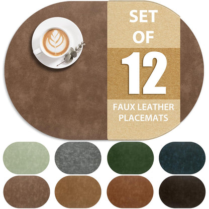 ADRIMER Faux Leather Placemats Set of 6, Heat Resistant 13"x13", Walnut