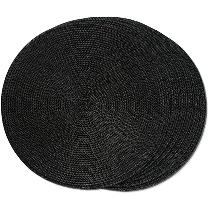 FunWheat Round Braided Placemats Set of 6 Table Mats for Dining Tables Woven Washable Non-Slip Place mats 15 in(Blue, 6pcs)