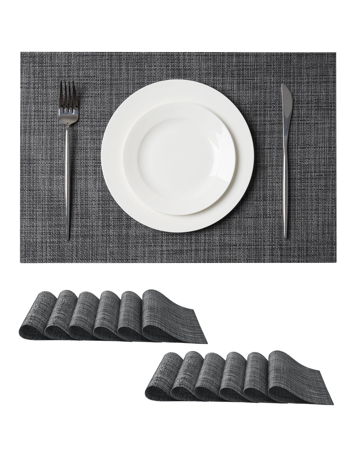 Woven Vinyl Beige Placemats Set of 12, Linen Look & Easy to Clean