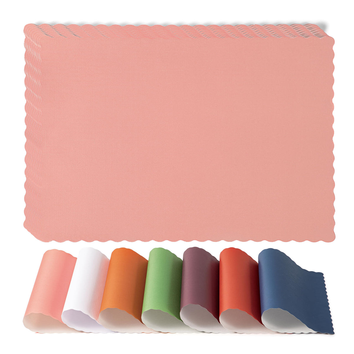 Fit Meal Prep 100 Pack Disposable Paper Placemats, 14 x 10 Inch White with Decorative Wavy Scalloped Edge for Restaurant Catering Dining Table, Baby Kids Birthday Parties
