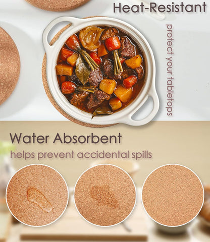 Cork Trivets for Hot Dishes, Hot Pots and Pans, 8 Inch 6 Pcs