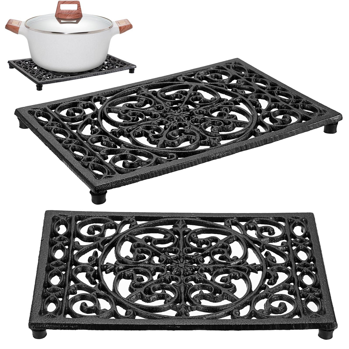 Sumnacon Cast Iron Trivet 2Pcs Heat Resistant Trivets for Hot Pots and Pans