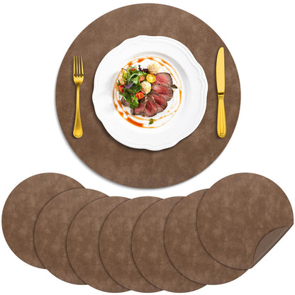 ADRIMER Faux Leather Placemats Set of 6, Heat Resistant 13"x13", Walnut