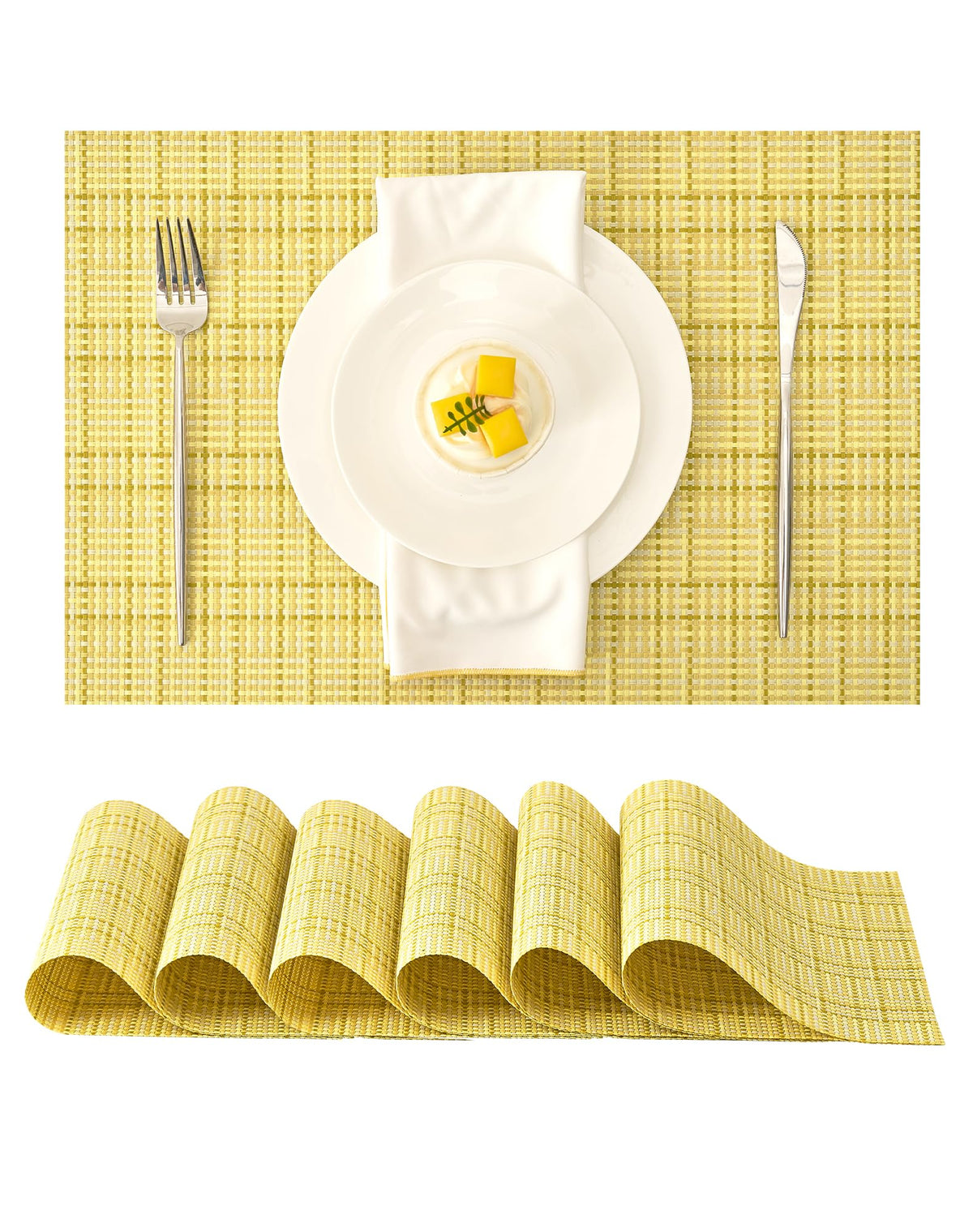 Beige Placemats Set of 4 - Heat-Resistant, Non-Slip Table Mats, Washable Woven Vinyl for Indoor & Outdoor Dining