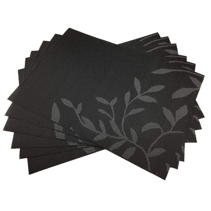 Place Mats PVC Set of 6, Table Placemats Set of 6 PVC Table Mats Natural Color (6 pcs, Red Leaves)