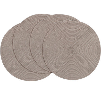 Floroom 15 Inch Round Braided Placemats Set of 4, Washable Heat Resistant Cotton Polyester Circle Place Mats for Kitchen Dining Table - Black