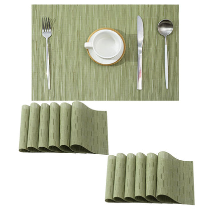 Beige Placemats Set of 6 - Heat-Resistant, Non-Slip Table Mats, Washable Woven Vinyl for Indoor & Outdoor Dining