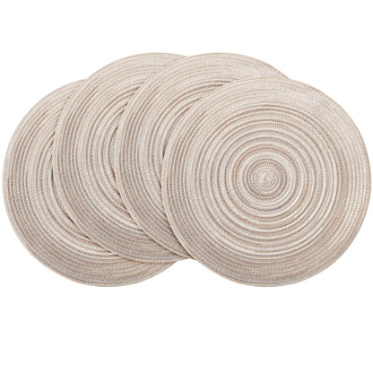 Floroom 15 Inch Round Braided Placemats Set of 4, Washable Heat Resistant Cotton Polyester Circle Place Mats for Kitchen Dining Table - Black