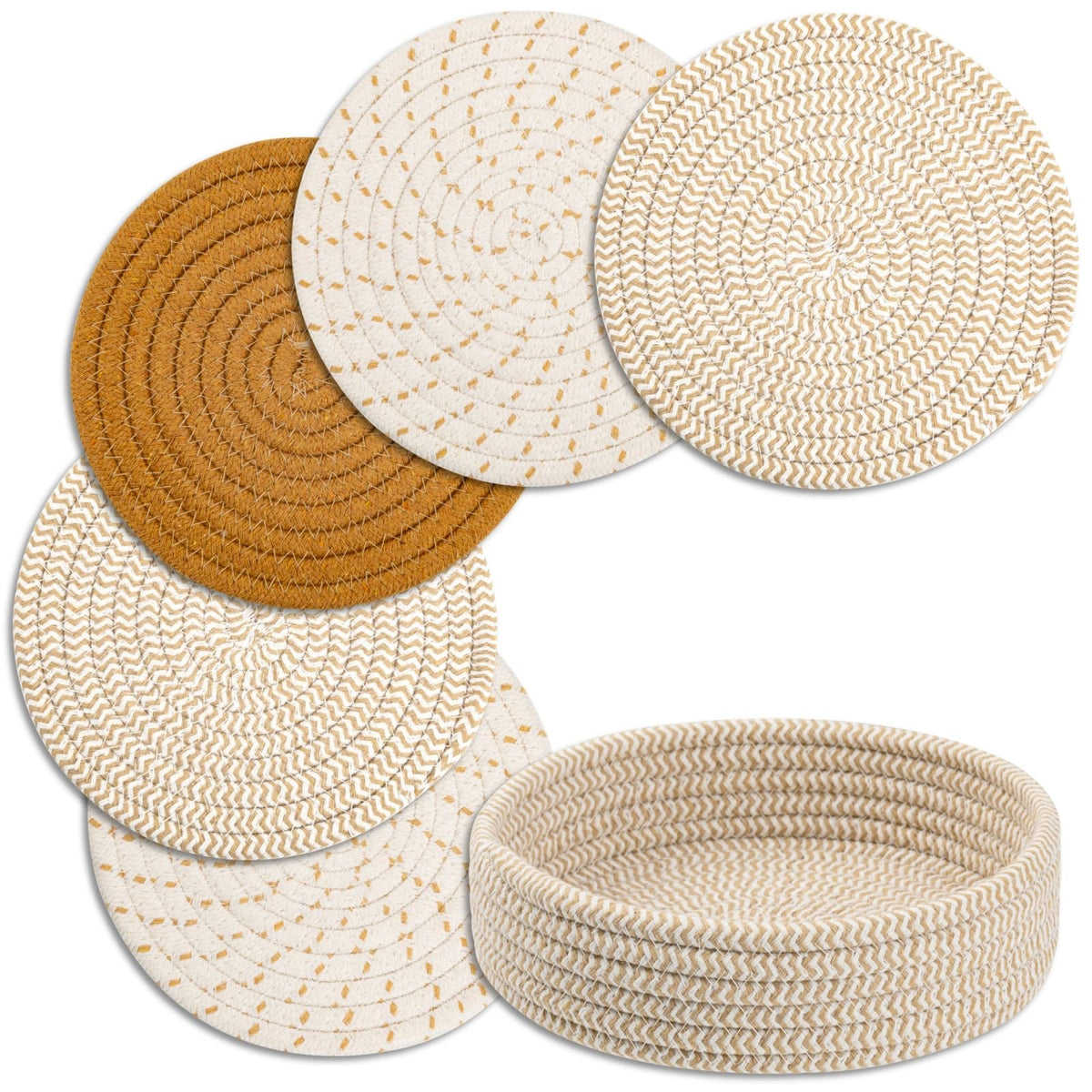 Trivets for Hot Dishes, Pots and Pans, 4 Pcs Hot Pads with Storage Basket