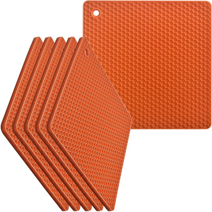 homEdge Silicone Square Trivets Mat, 6 Packs Multipurpose Non Slip Heat Resistant Pot Holder-Black