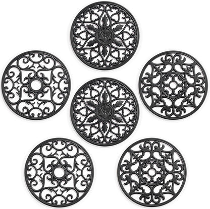 SMARTAKE 6 Set Silicone Trivet Mats for Hot Dishes Pots and Pans (Black)
