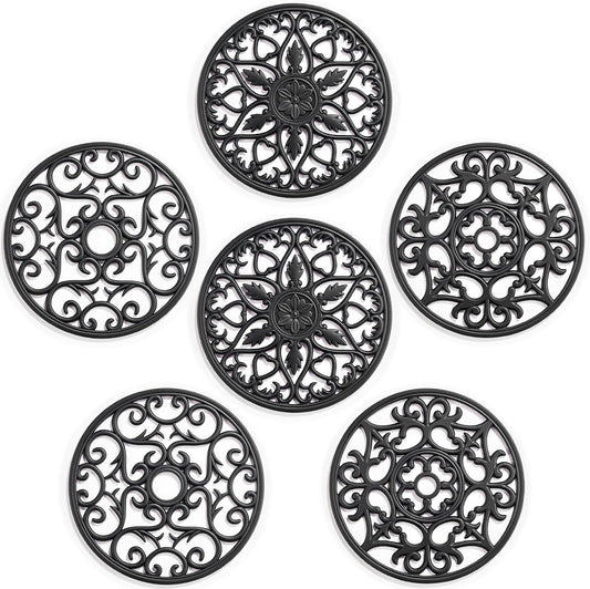 SMARTAKE 6 Set Silicone Trivet Mats for Hot Dishes Pots and Pans (Black)