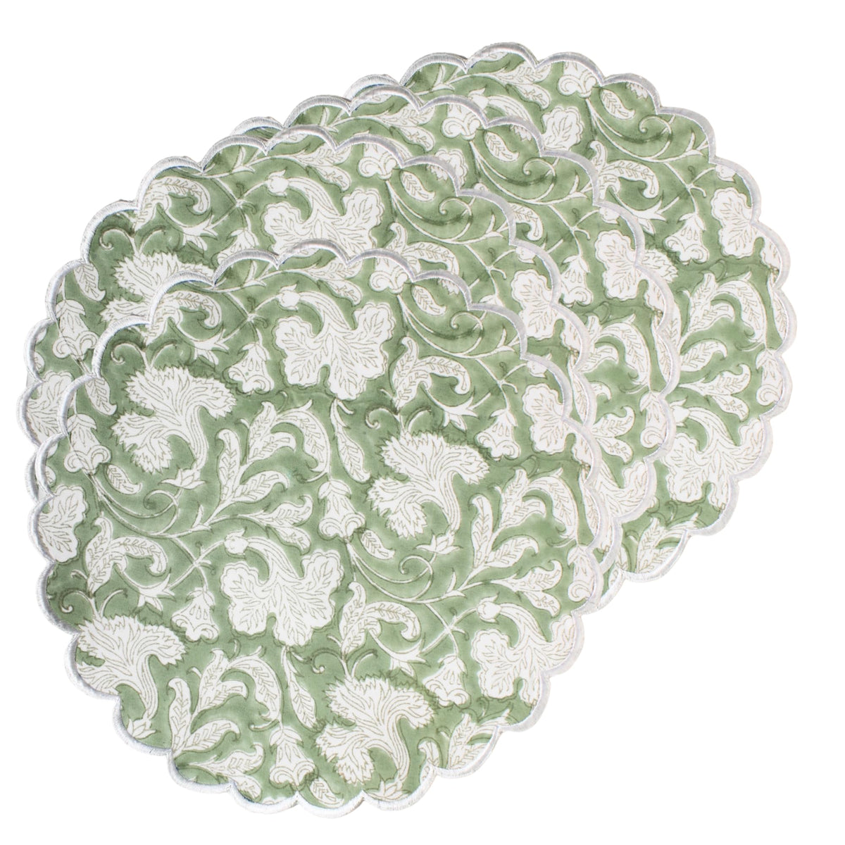 Ridhi Floral Block Print Round Placemats 15 Inch, Set of 4, Assorted Design