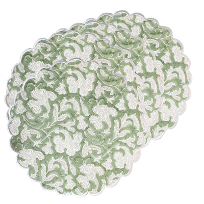 Ridhi Floral Block Print Round Placemats 15 Inch, Set of 4, Assorted Design