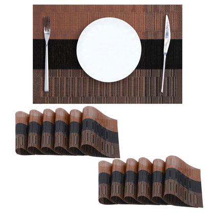 Woven Vinyl Beige Placemats Set of 12, Linen Look & Easy to Clean