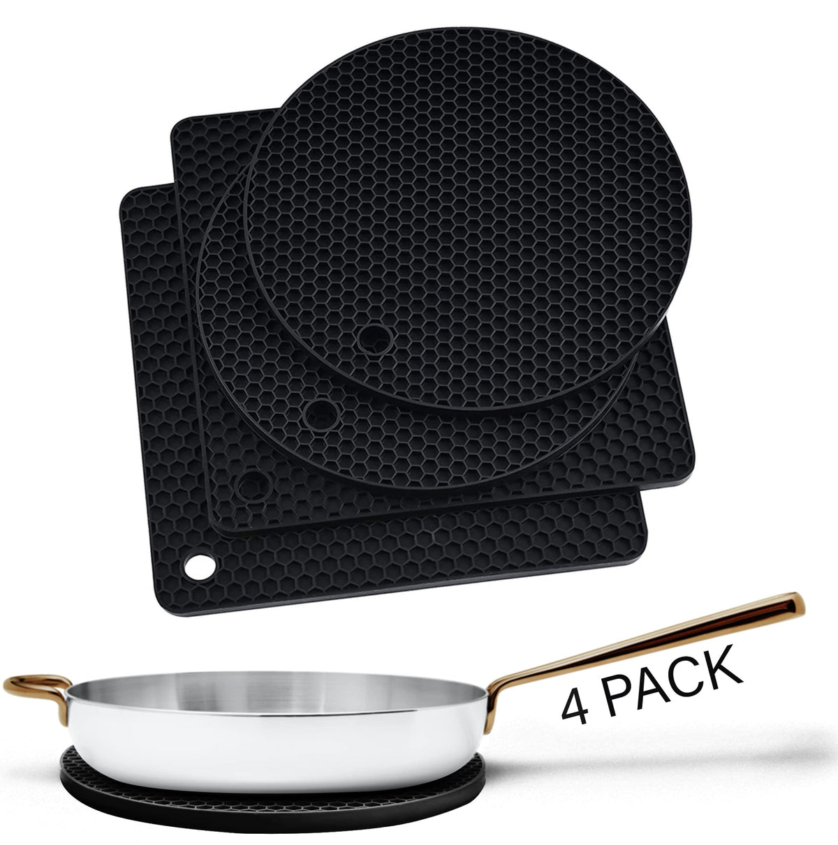 Silicone Trivets for Hot Dishes, Pots, Pans (2 Pack) - Heat-Resistant Pot Holders for Kitchen Countertop Mats - Silicone Trivet Mat (9 x 12 Inch) - Multipurpose Counter Pads (Black)