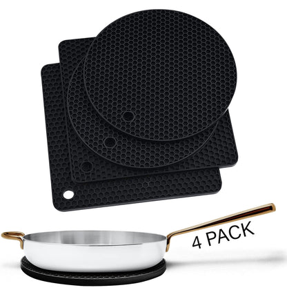 Silicone Trivets for Hot Dishes, Pots, Pans (2 Pack) - Heat-Resistant Pot Holders for Kitchen Countertop Mats - Silicone Trivet Mat (9 x 12 Inch) - Multipurpose Counter Pads (Black)