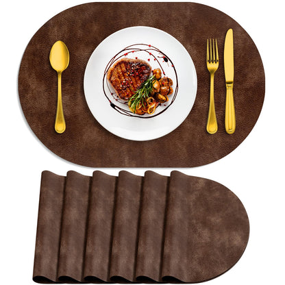 ADRIMER Oval Placemats Set of 4, Wipeable Faux Leather, 4 Colors