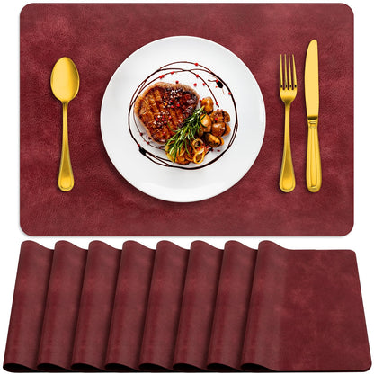 ADRIMER Oval Placemats Set of 4, Wipeable Faux Leather, 4 Colors