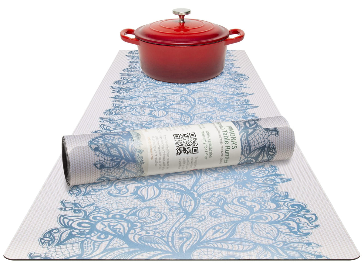 RIMONA'S Heat Resistant Table Runner Trivet Mat - Ivory Golden Marble, 40"