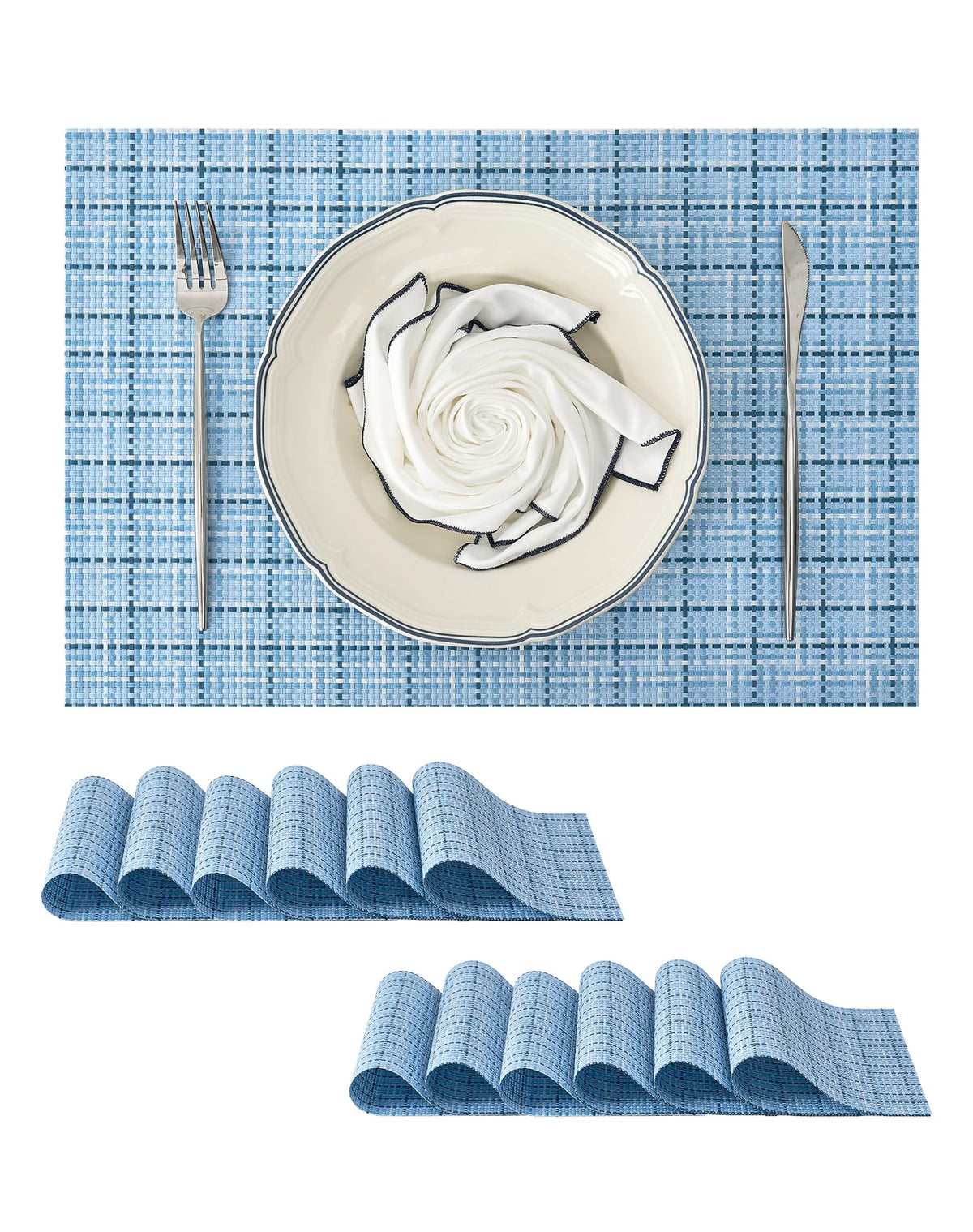 Beige Placemats Set of 8 - Heat-Resistant, Non-Slip Table Mats, Washable Woven Vinyl for Indoor & Outdoor Dining