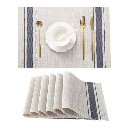 Woven Vinyl Beige Placemats Set of 12, Linen Look & Easy to Clean
