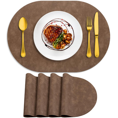 ADRIMER Faux Leather Placemats Set of 6, Heat Resistant 13"x13", Walnut