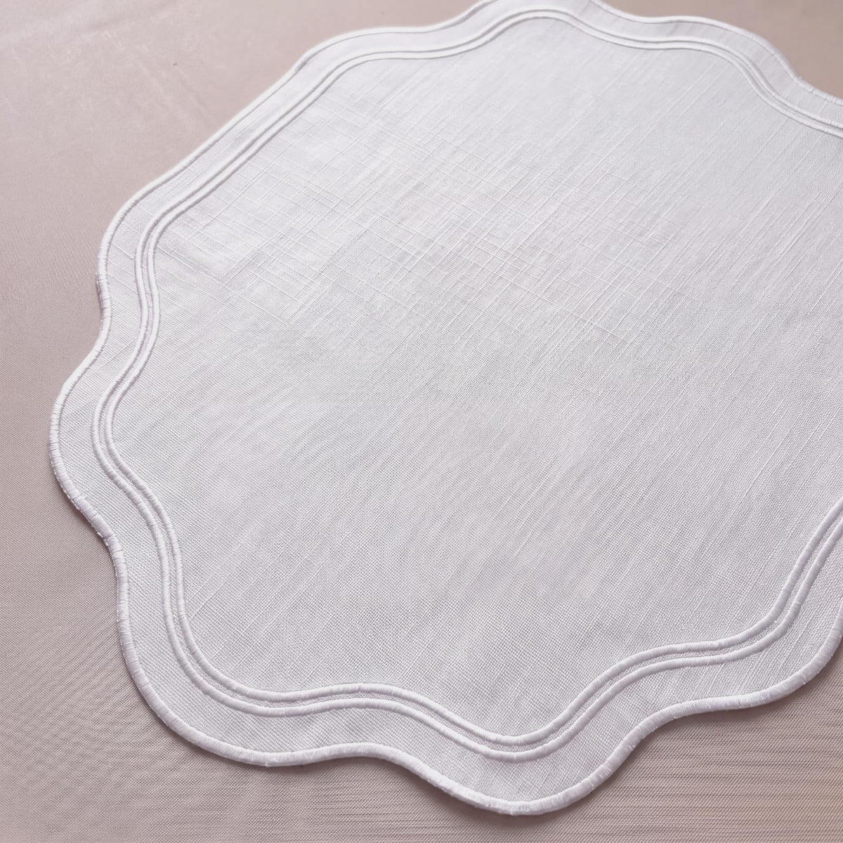 Breling 6 Pcs Cotton Placemats Cotton, Scalloped Edge Sage Green