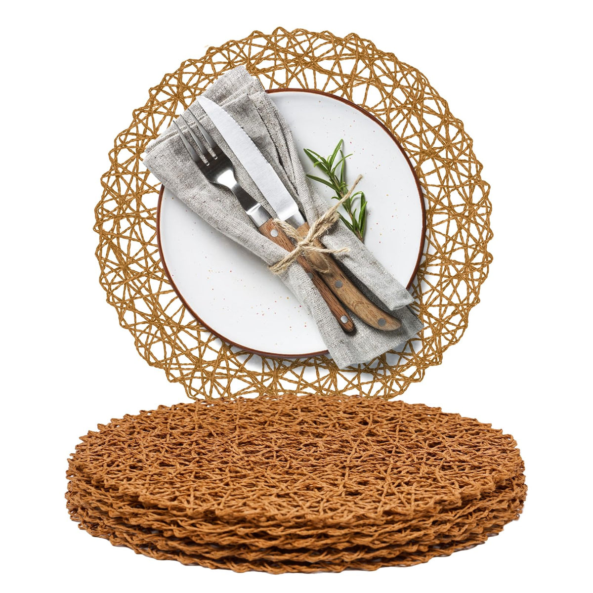 AHHFSMEI Paper Braided Round Placemats Set of 12 Natural Non-Slip Heat Resistant Table Mats for Dining Tables Woven Indoor & Outdoor Place mats(Green,12)